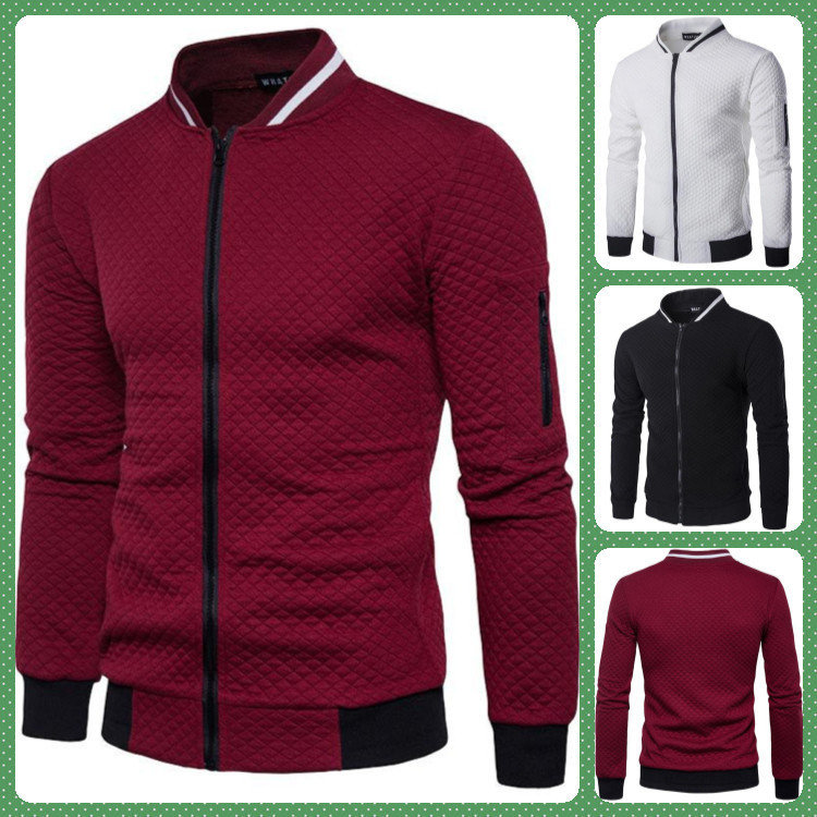 

new plaid sweater men's autumn and winter casual fashion arm zipper stand collar cardigan et, Black