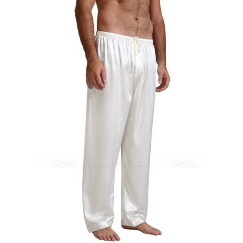 

2021 New Men Sleepwear Silk Satin Pajamas Pyjamas Lounge Pants Sleep Bottoms Mens Casual Trousers Mansleepwear Jbxa, White