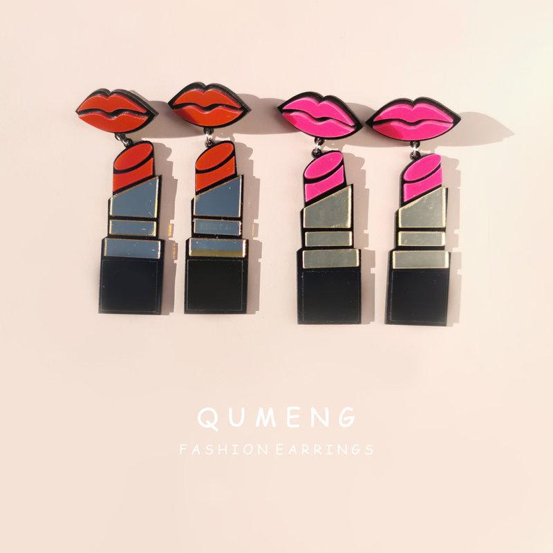 

Dangle & Chandelier QUMENG 2021 Fashion Acrylic Red Mouth Lips Lipstick Drop Earrings For Women Hip-Hop Hyperbole Long Earring Punk Jewelry