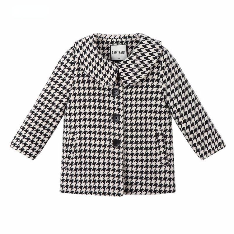 

Down Coat Winter Fall Teen Windbreaker Overcoat Clothes Baby Girls Woolen Jacket Plaid Lattice Thicken Warm Infant Toddle Lapel Tweed, Blue;gray