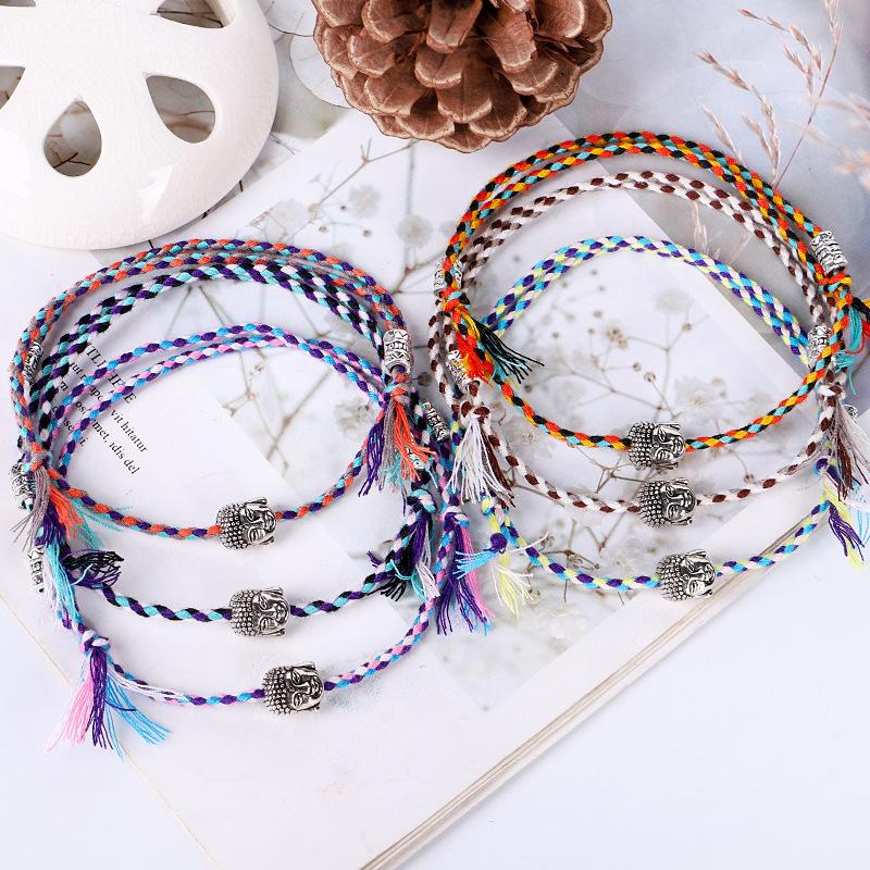 

Charm Bracelets Bohemian Thread Bracelet Retro Handmade Korean Tibetan Buddhist Lucky Buddha String Cord Woven Braided Friendship