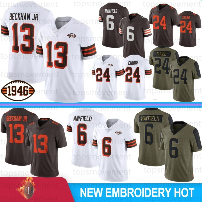 

6 Baker Mayfield 24 Nick Chubb Football Jerseys 95 Myles Garrett Jarvis Landry Odell Beckham Jr.Owusu-Koramoah Denzel Ward Kareem Hunt Men 2022 Latest, 2021 men bulang+1946 patch