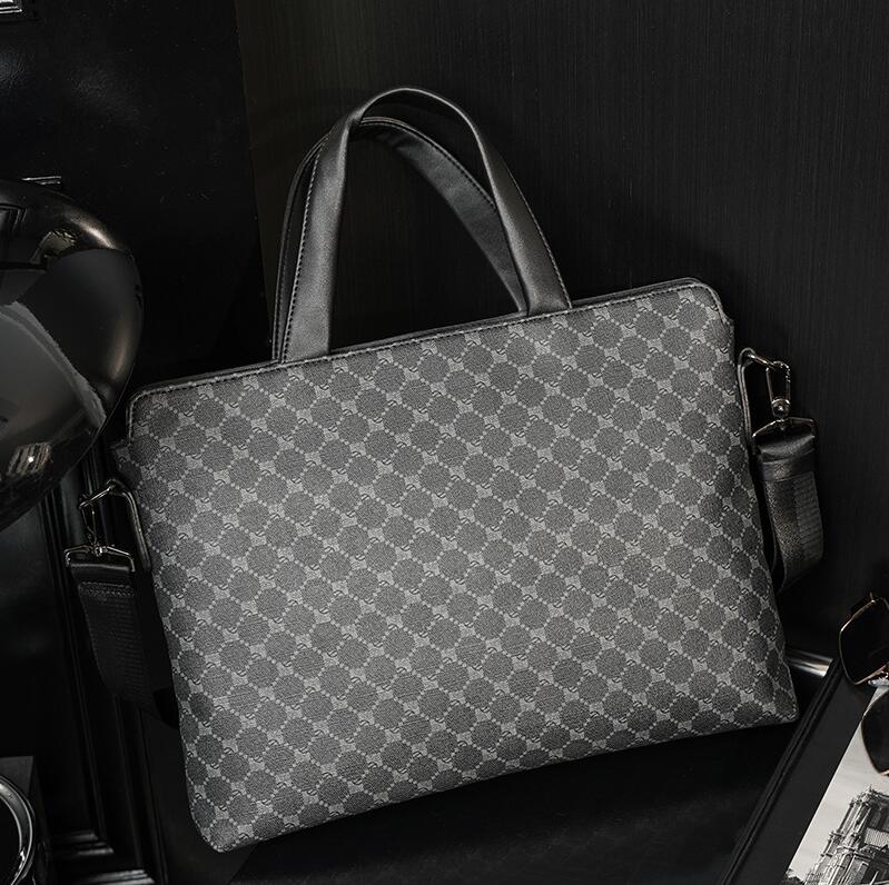 

Factory Outlet men shoulder bags street trends polka dots business briefcases horizontal printed plaid handbag leisure businesss trips leather computer file bag, Black1 plaid