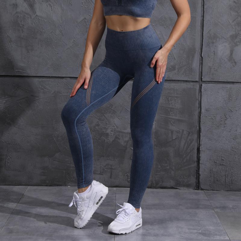 

Women Washed Yoga Leggings Fitness Sportswear Seamless Gym Suits High Waist Workout Leggings Yoga Running Sports, Black