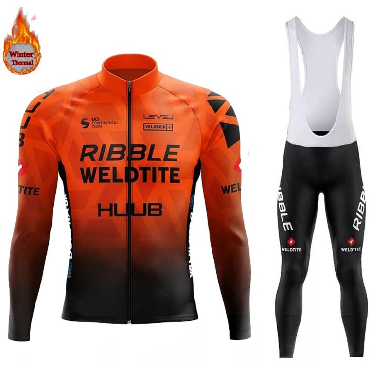 

racing sets huub men warm wool jersey winter thermal fleece cycling clothes suit outdoor riding bike road clothing bib pants set, Black;blue