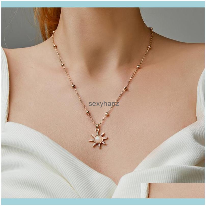 

& Pendants 20Pcs/Lot Korean Opal Sun Pendant Women Sunflower Beads Clavicle Chain Metal Gold Dressing V Necklaces Jewelry Drop Delivery 2021