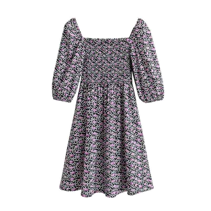 

Women Floral Dresses Backless Sexy Beach Summer Square-Neck Mini Girl's Casual Clothing Size L 210524, Purple