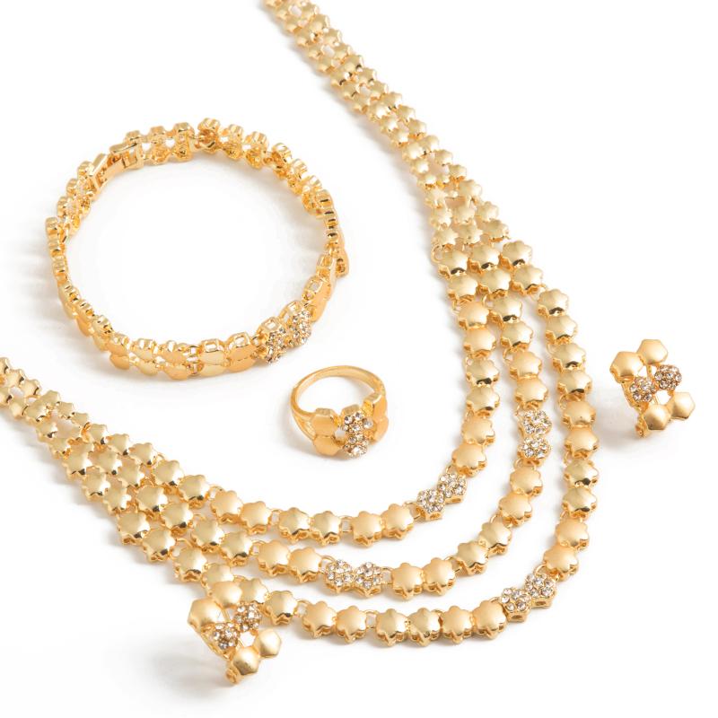 

Earrings & Necklace Ethiopian Habesha Trendy Gold Crystal Rhinestones Zircon Choker Necklaces Bracelets Ring Bridal Wedding Women Charm Jewe, As pic
