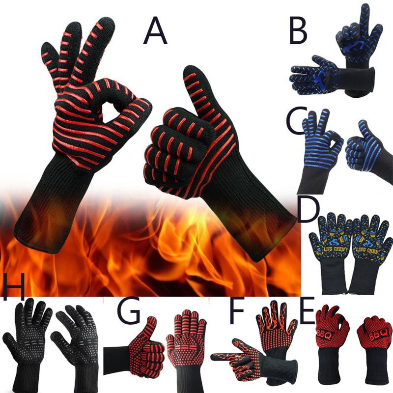 

Five Fingers Gloves Bbq Grilling Cooking Extreme Heat Resistant Oven Welding Net Camping Hiking Outdoor Grill Baking Accessories, Blue;gray
