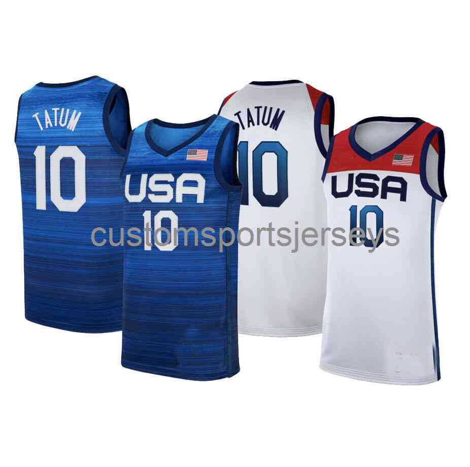 

Stitched custom Jason Tatum #10 Team USA 2021 Olympics Blue/White Jersey Men's Women Youth Basketball Jersey -6XL
