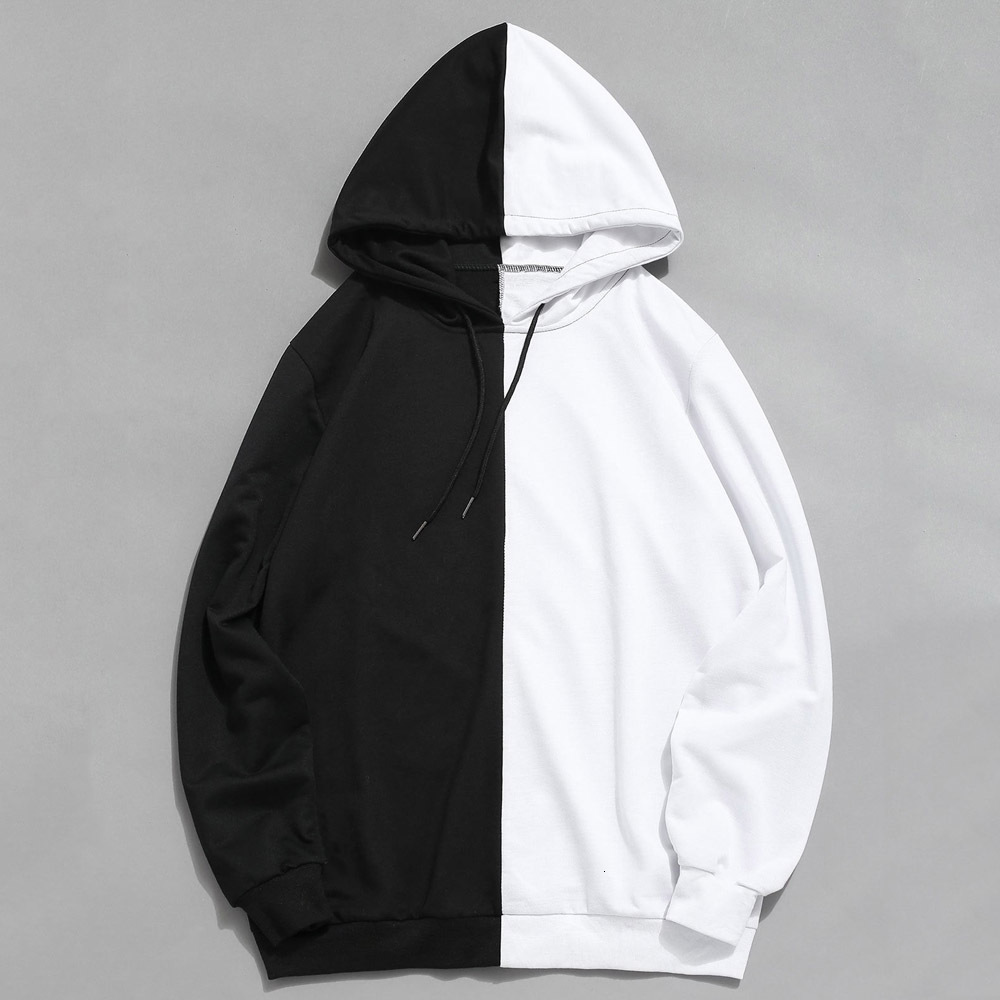 

2021 New Fashion Patchwork Man Summer Spring Hoodies Black&white Men Clothes Sweatshirt Pullover Hooded Sportwear Drop Shipping 68rz, Red