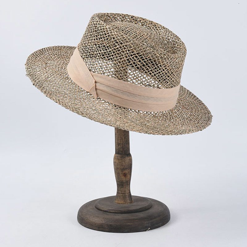 

2021 New Summer Women Wide Brim Seagrass Straw Fashion Lady Kentucky Derby Sun Boater Hat Panama Beach Hats Chapeu Feminino 85xh, As show