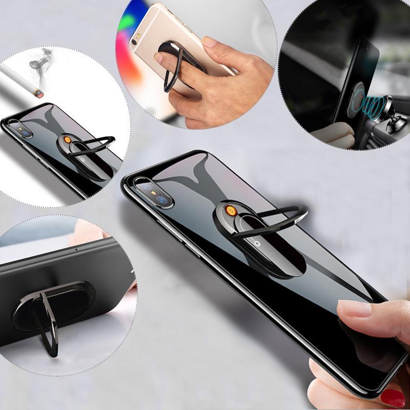 

Cell Phone Mounts & Holders Rechargeable USB Cigarette Lighter Mobile Holder Ring 180 Rotation Multifunctional Desktop Car Smartphone Bracke, Black