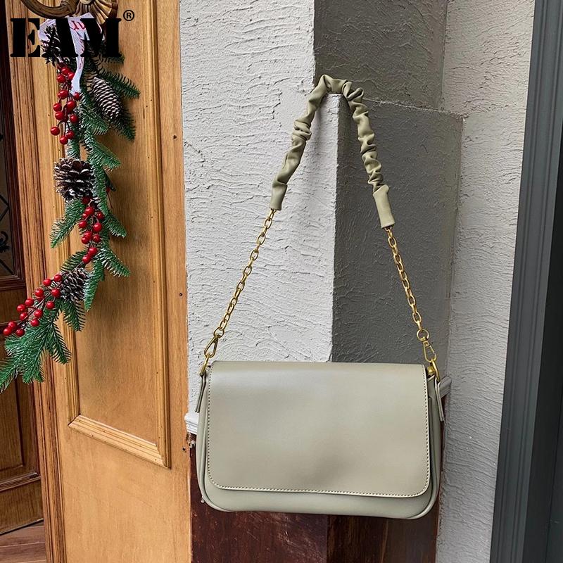 

[EAM] Women New Brief Square Chains PU Leather Flap Personality All-match Crossbody Shoulder Bag Fashion Tide 2021 18A1519, Black