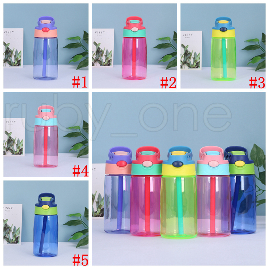 

5 Color 16oz Plastic Kids Water Bottles With Duck Billed Straw Mouth 500ml Leakproof Student Bottles PP Portable Child Sport Kettle RRA4120, As pic