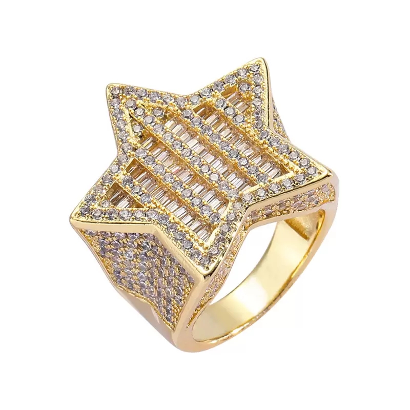 

Hip Hop With Side Stones Five Star Ring Men's Gold Silver Color Iced Out Cubic Zirconia Gifts Couple Wedding Rings Women Jewelry