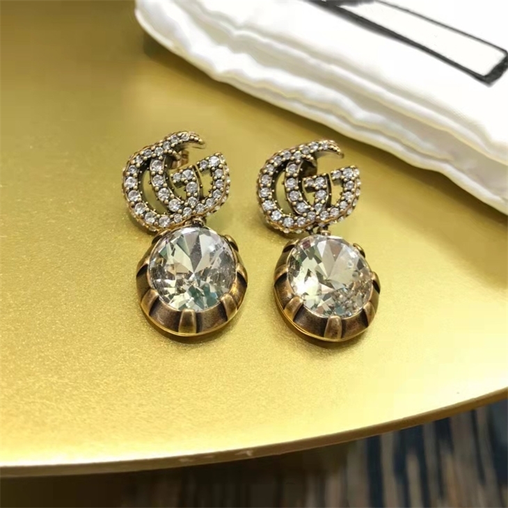 

68% OFF designer jewelry Gujia double g crack water drop earrings female made old full diamond geometric Earrings Jewelry