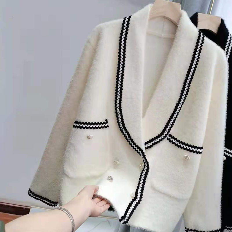 

Women's Sweaters Imitation of velvet women's jacket short spring loose and autumn cardigan knitted wool sweater Western style S3MF, 1# shoe box