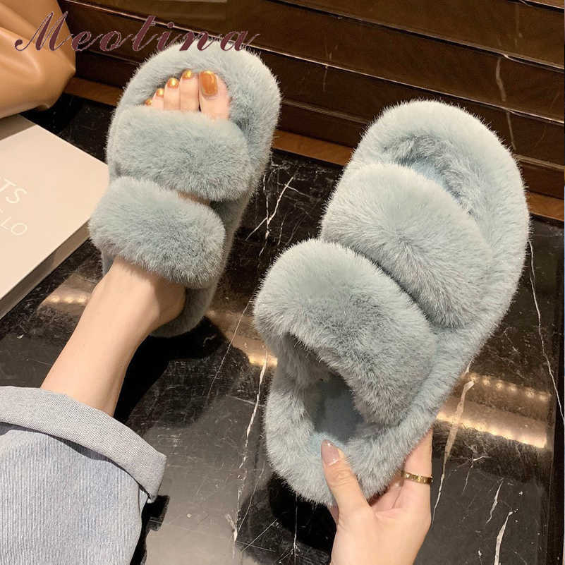 

Meotina Slippers Women Furry House Beautiful Slippers Ladies Flat Slippers Fur Warm Ladies Shoes Autumn Winter Black Orange 40 210608