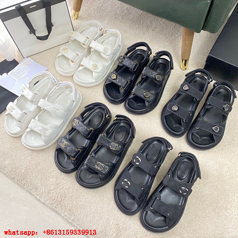 

New Designer Women's Flat sandals High Quality Genuine Leather Rhombus Platform Velcro Sandals Fashion Casual Shoes Womens Flat Beach Shoes, Black