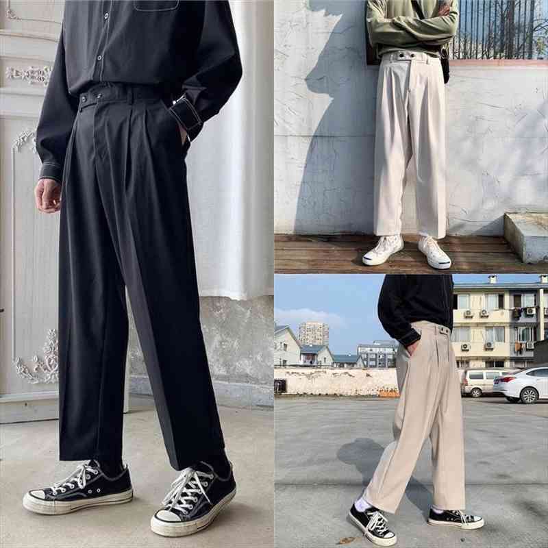 

spring summer straight women pants wide leg fashion casual dress streetwear korean loose solid color suit, Black