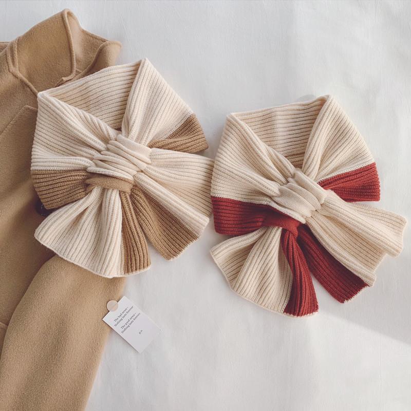 

Scarves Women's Warm Patchwork Knitted Scarf 2021 Ladies Winter Temperament Fashion Interspersed Scarf-collar Thick Wool Female, Blue;gray