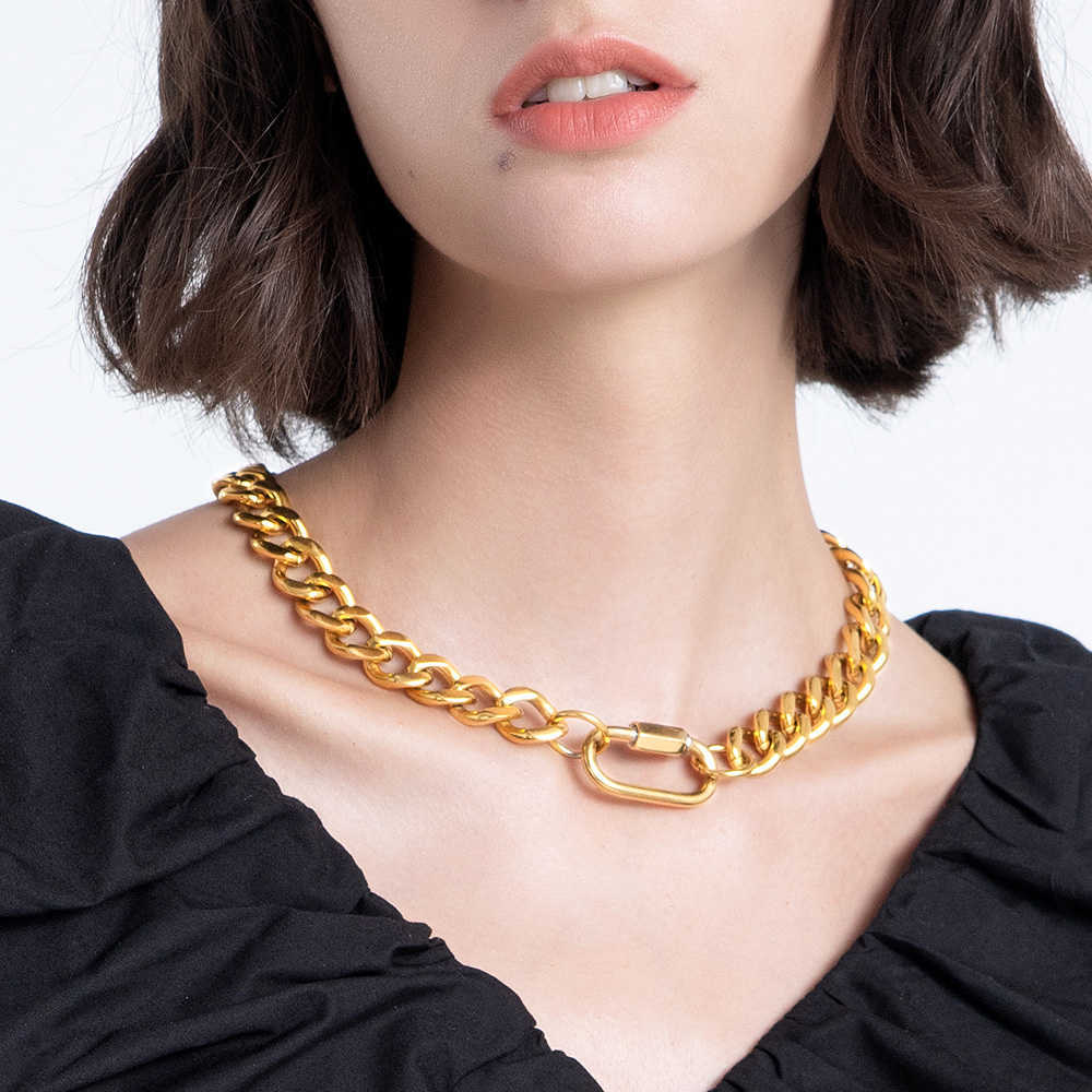 

ENFASHION Punk Chain Necklace For Women Gold Color Goth Necklaces Choker 2021 StainlSteel Fashion Jewelry Collar P213197 X0707