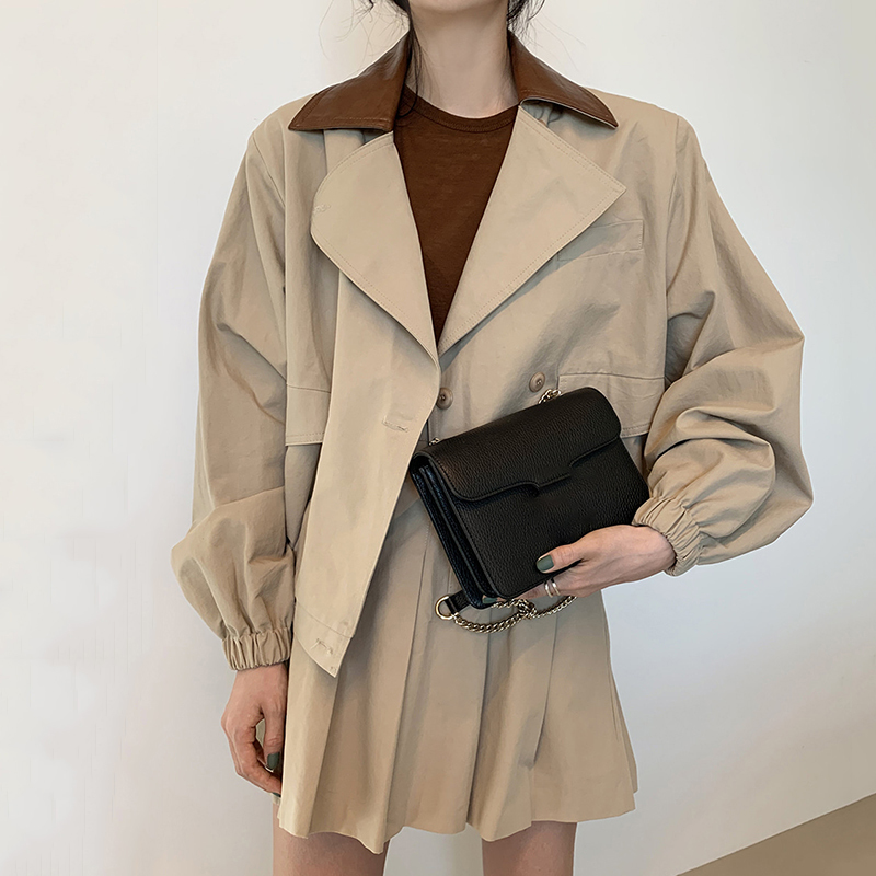 

Early spring retro age-reducing lapel jacket color matching + high waist pleated skirt 210525, Khaki skirt