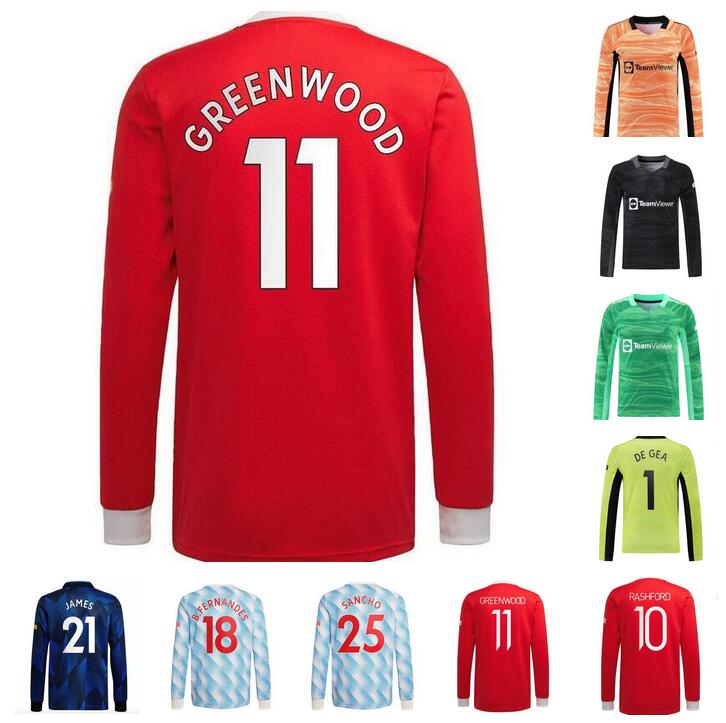 

MAN 21 22 SANCHO CAVANI soccer jerseys van Beek B. FERNANDES GOALKEEPER DE GEA LONG SLEEVE MARTIAL FRED SHAW GREENWOOD R.VARANE football shi, Black;yellow
