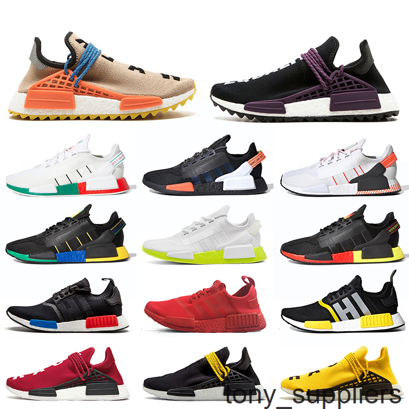 

Hot Selling Pharrell Williams Human Races NMD R1 V2 Women Mens Running Shoes 2020 Top Quality White Black Red Blue Volt trainers sneakers