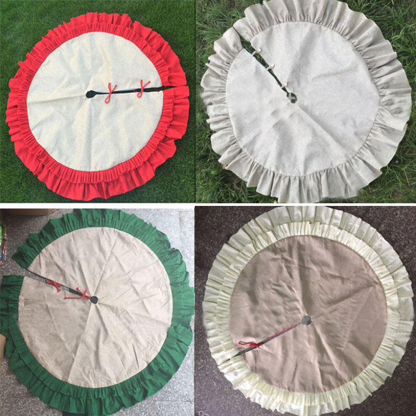 

Christmas Tree Skirt Decoration Ornament With Lace Wrinkle Canvas Linen Burlap Xmas Home Decor 3 Colors Free DHL SHip HH7-1498