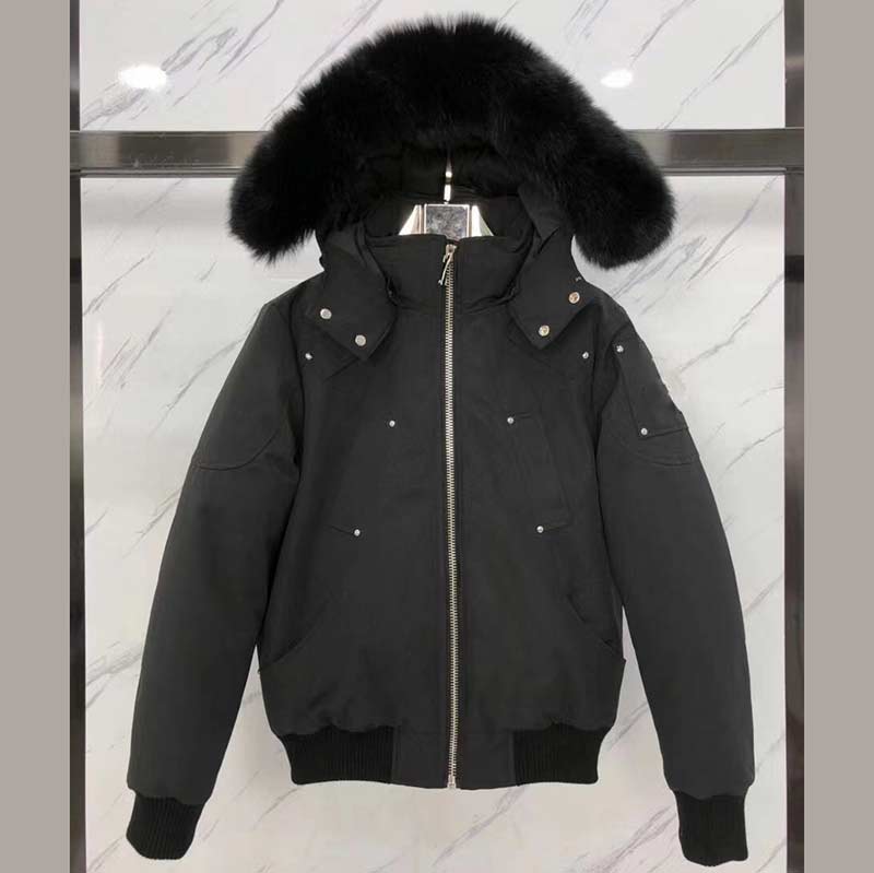 

2021 Mens Winter Down Jacket With Big Fur Collar Hooded Thick Moose Coat Jackets Men High Quality Women Couples Parka Winters Coats, Black