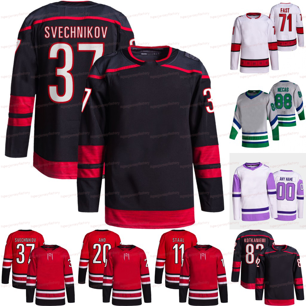 

Andrei Svechnikov 2022 Jersey Sebastian Aho Tony DeAngelo Teuvo Teravainen Jesperi Kotkaniemi Martin Necas Jesper Fast Jaccob Slavin Justin Martinook Staal, Men s-xxxl