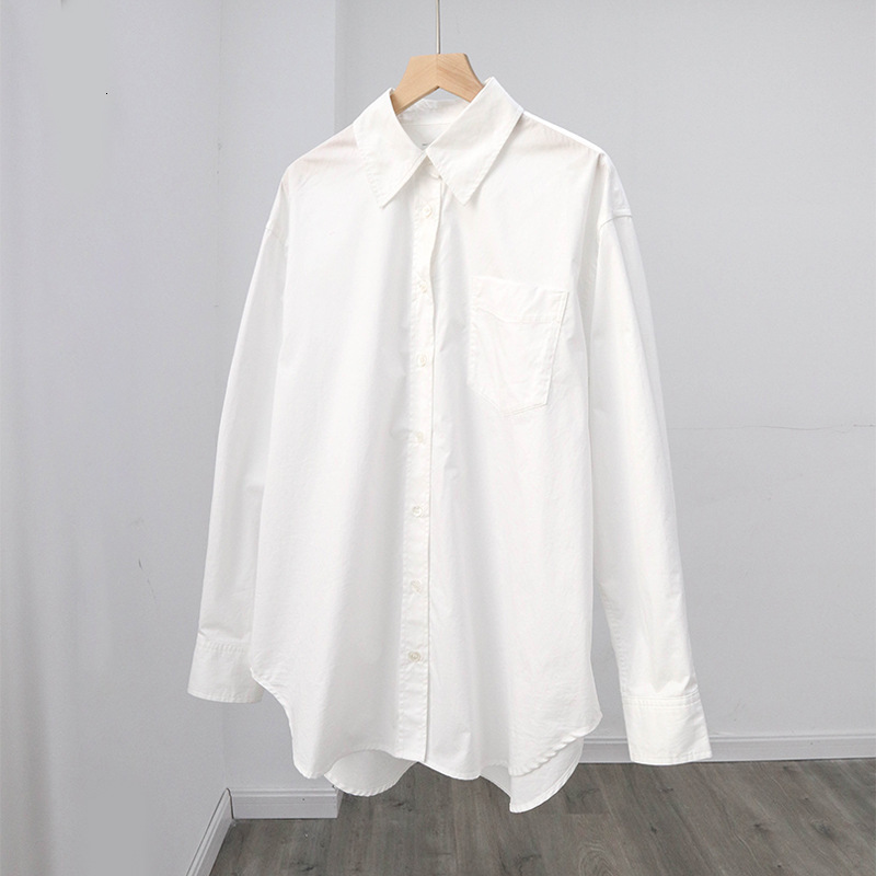

2021 New Branco Blusa Feminina Algodo Um Bolso Solto Escritrio Senhora Simples Camisa Superior Outono Fccd, Black