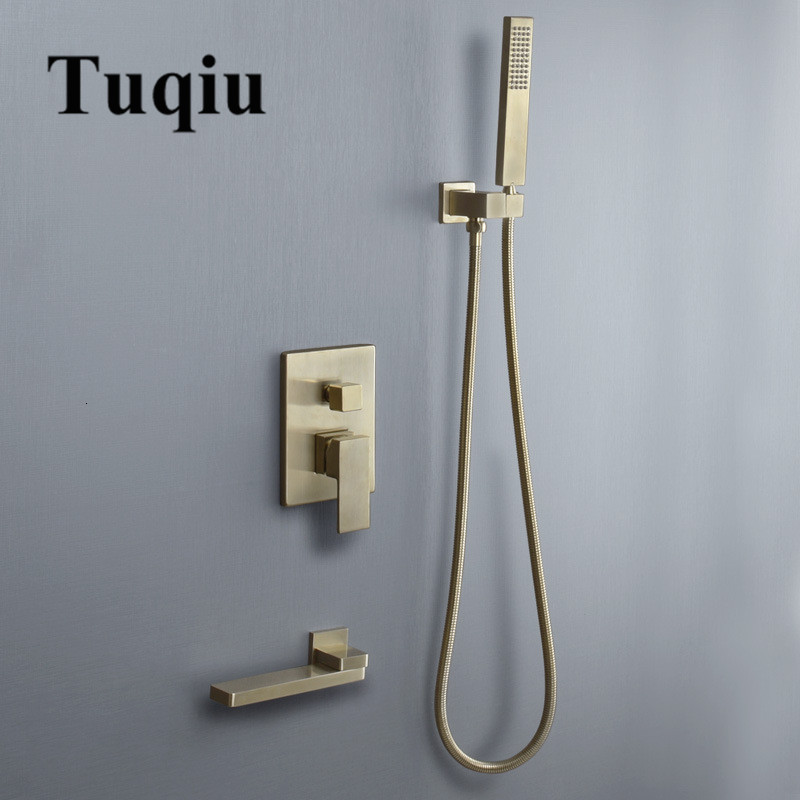 

2021 New e Banheiro De Ouro Escovado Banheira Misturadora Quente & Fria Torneira Do Chuveiro Fixado Na Parede Bronze 0m5k