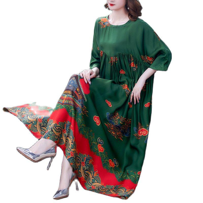 

Party Dresses 5XL Plus Size Loose Silk Maxi Sundress Autumn Summer Casual Floral Boho Beach Midi Elegant Bodycon, As picture