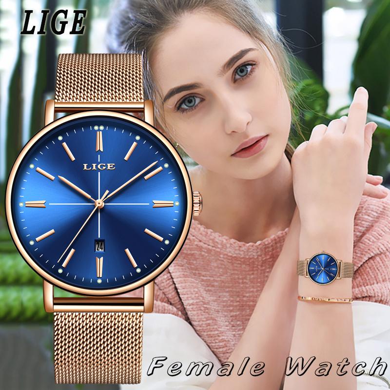 

Wristwatches Women Watches LIGE Top Ladies Mesh Belt Ultra-thin Watch Stainless Steel Waterproof Clock Quartz, Slivery;brown