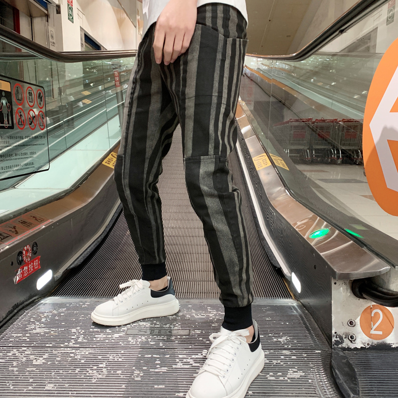 

New Moda 2021 Novo Design Emendado Listrado Harem Roupas Masculinas Simples Todos Os Jogos Es Bolsos Casuais Corredores Calas Hip Hop 36 Hud, As the photo show