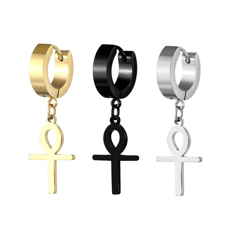 

Titanium Steel Body Piercing Jewelry Dangle Cross Earring Hoops Korean Punk Hoop Earrings With Crosses Pendant