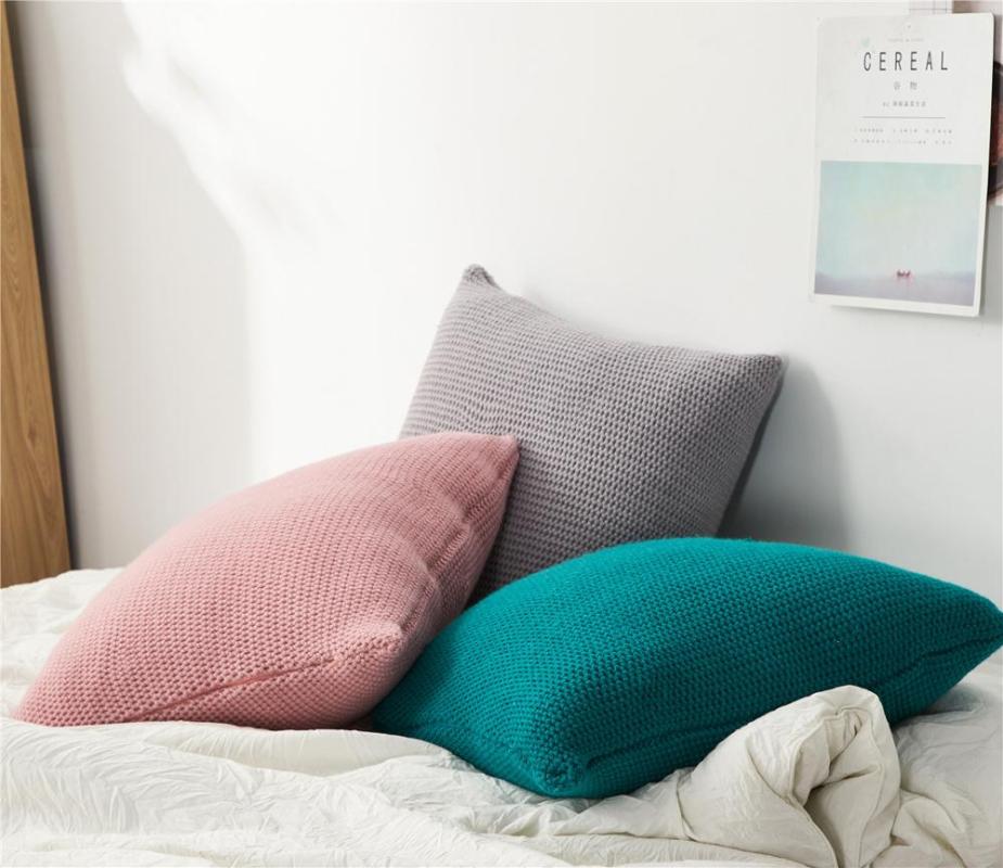 

45x45cm pink/green/grey wool thread knitted cushion cover backrest sofa pillowcase square throw pillow cover