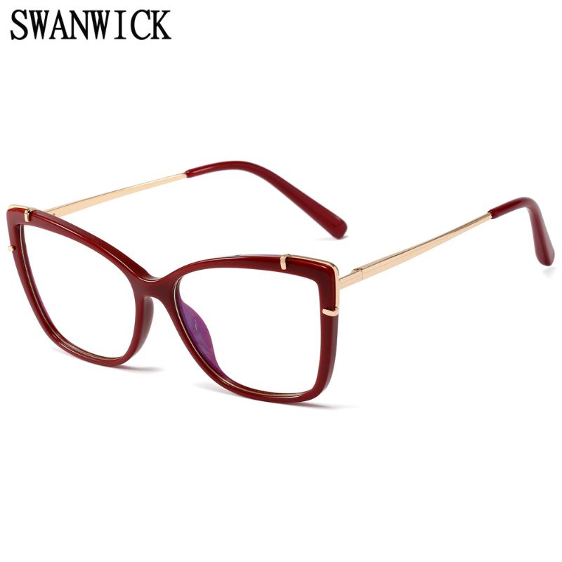 

Sunglasses Swanwick Anti Blue Light Glasses TR90 For Computer Cat Eye Optical Frames Women Half Metal Black Red Fashion Female