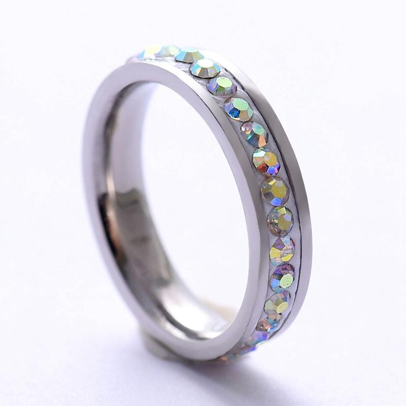 

Cluster Rings 4mm Silver Color Women's Stainless Steel With Rhinestone Ring For Women Ins Fashion Jewelry Gifts Party WC072, Golden;silver