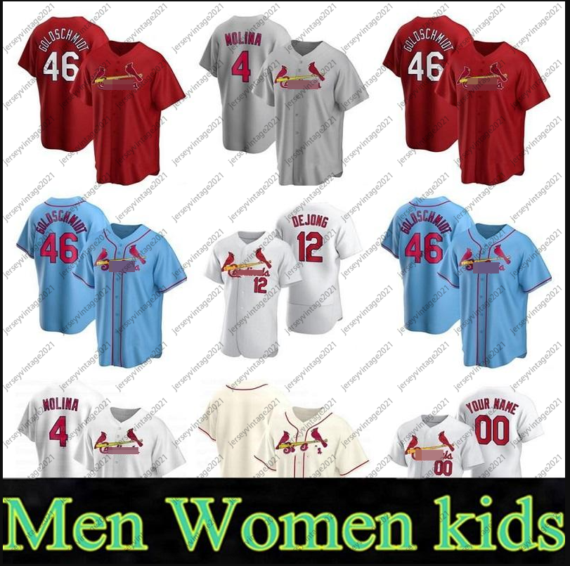 

2020 New Custom Men Women Kids 4 Yadier Molina 13 Matt Carpenter 46 Paul Goldschmidt 50 Adam Wainwright Baseball Jerseys, Colour