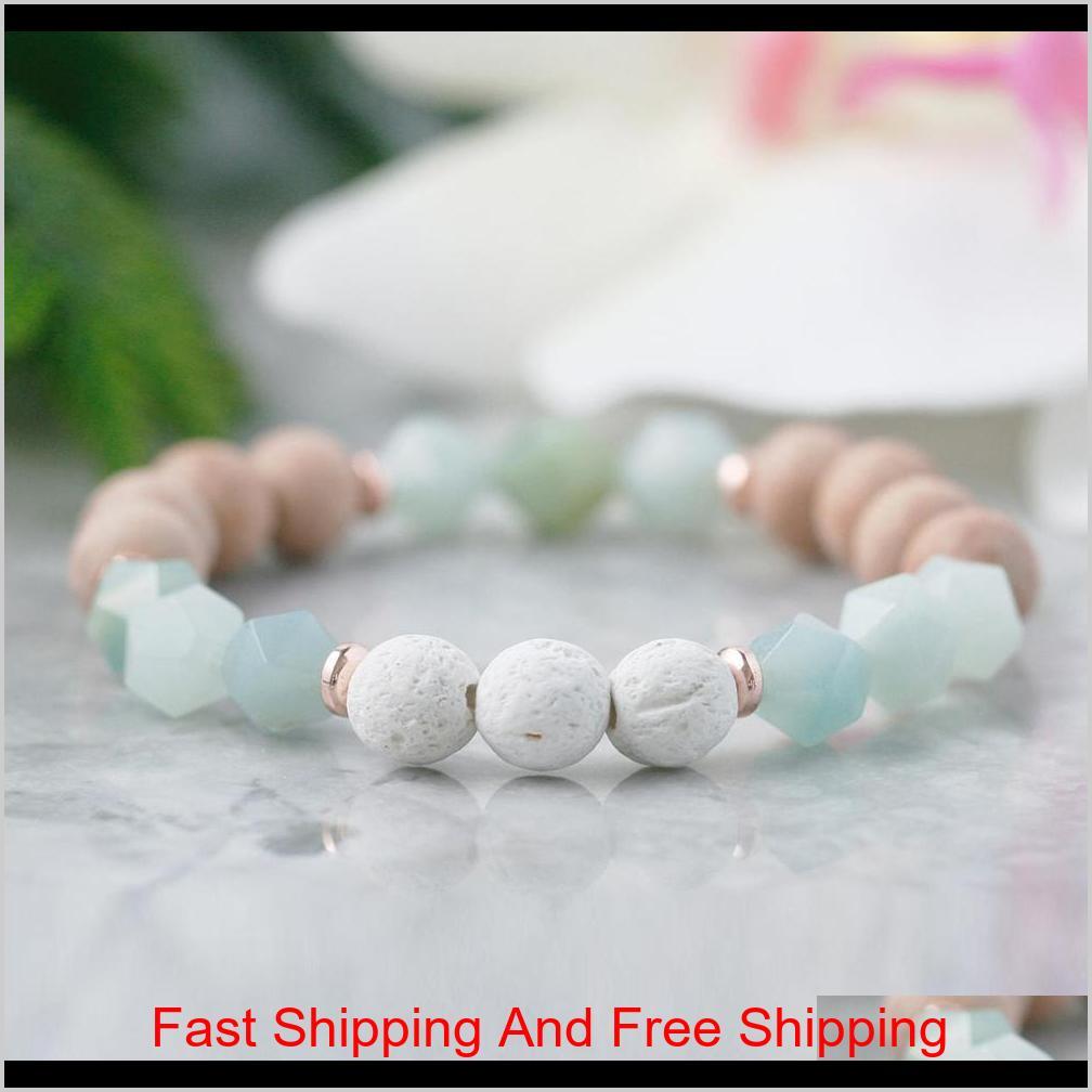 

Mg1080 Cutted Amazonite Essential Oil Diffuser Bracelet Aqua Gemstone Jewelry Aromatherapy Anxiety Relief Healing Crystals Bracelet Bf Beqsu, Black