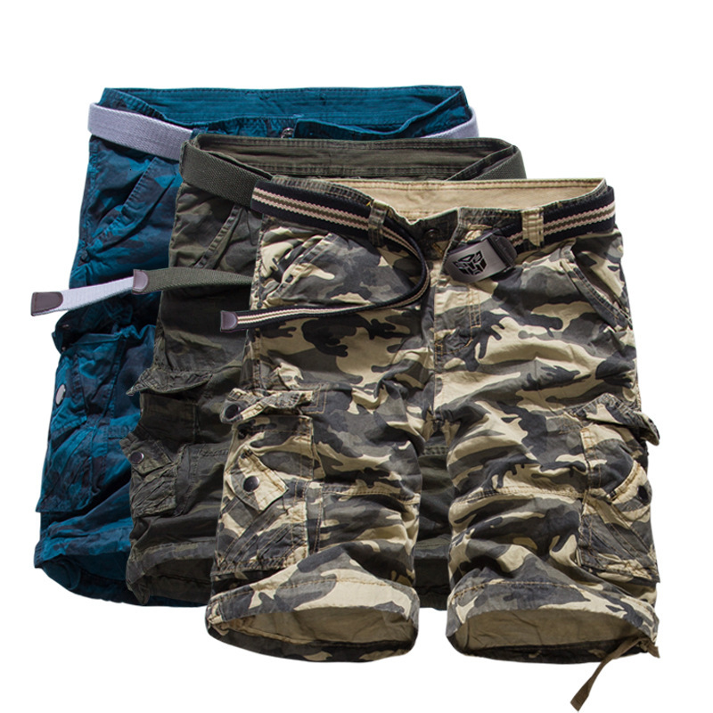 

2021 New Men's Camouflage Premium Quality Men Casual Style Beach Cotton Loose Baggy Pocket Shorts Male Yljz, Khaki camo