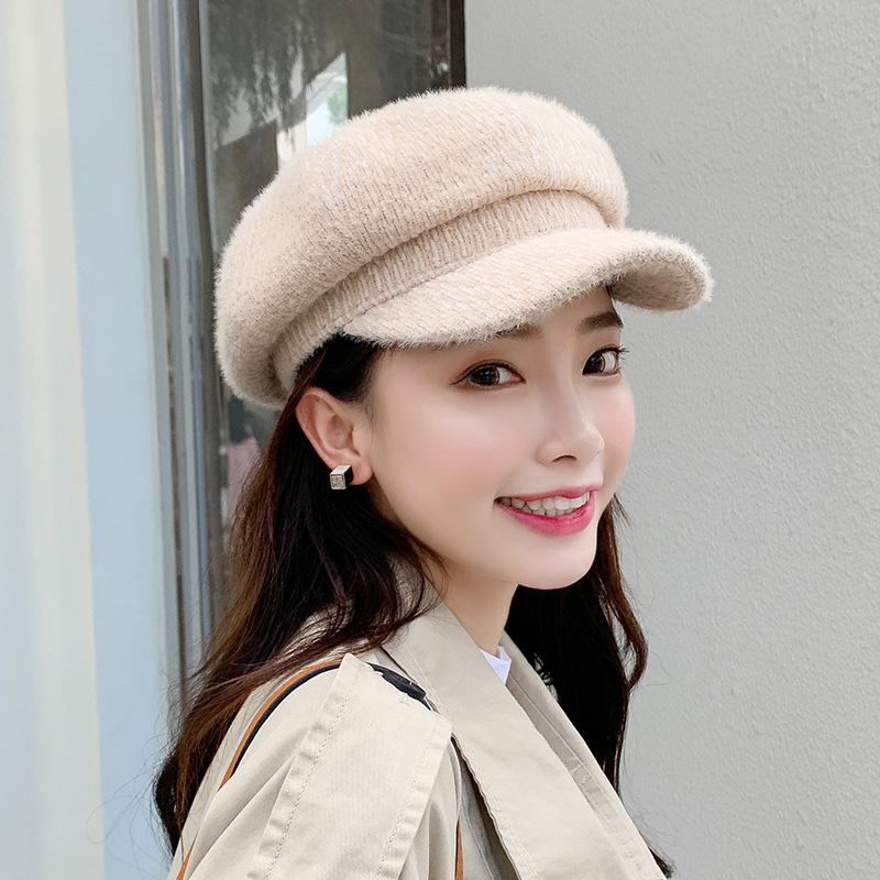 

Berets Fashion Caps Women Wool Military Hat Autumn And Winter Lovely Octagonal Knitted Beret British Painter Outdoor Casual Streetwear, Black