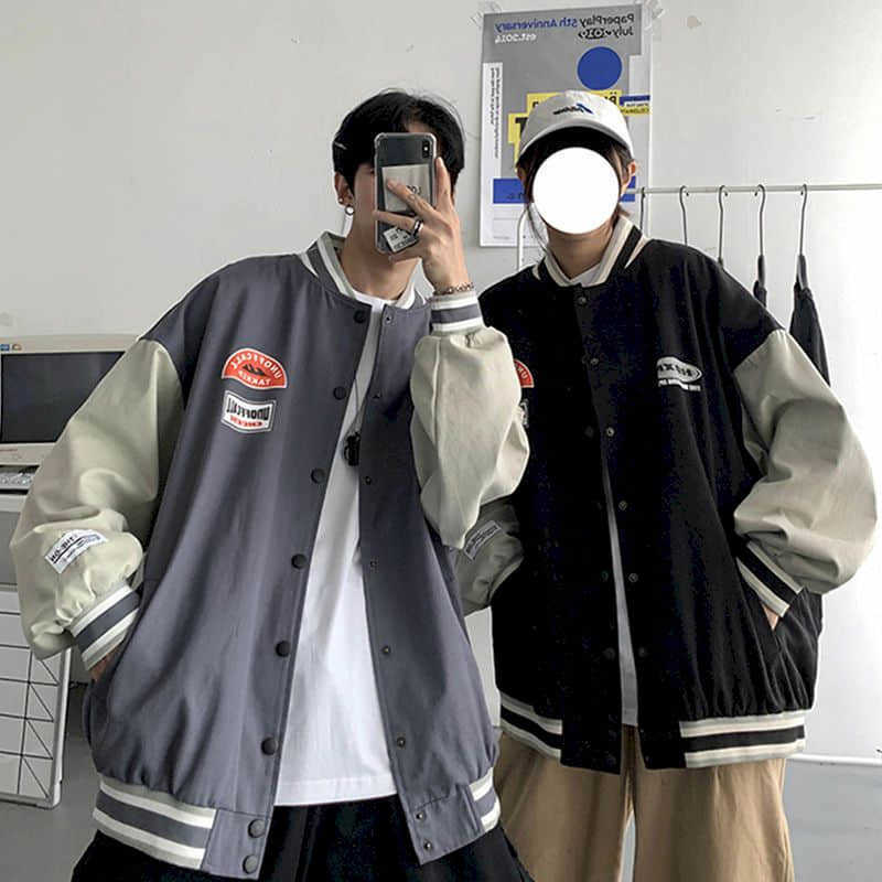 

Men's jacket men's autumn Korean version of loose handsome splicing lovers all-match sports baseball uniform 210526, Black