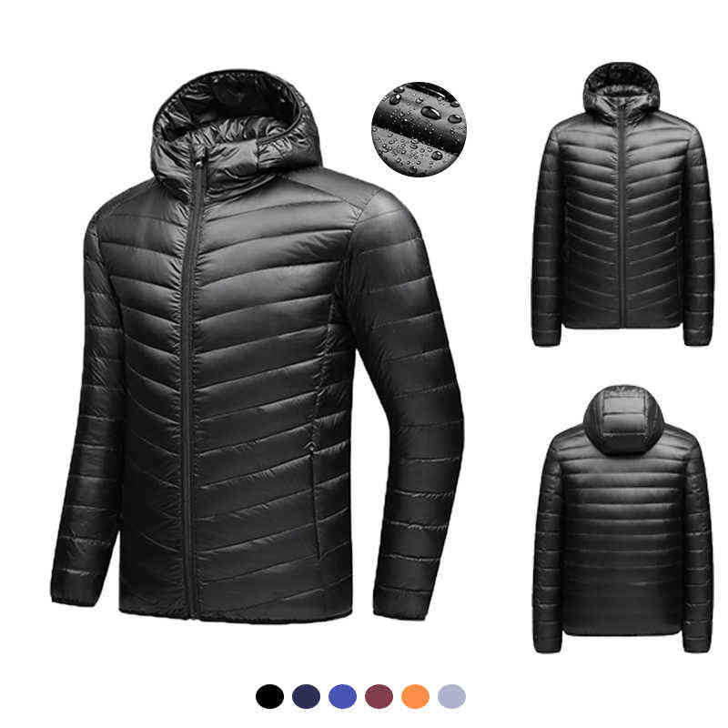

Men's Light Down Jacket Autumn Winter Coat Men White Duck Down Hooded Coat Casual Portable Windproof Water Proof Down Jacket Men Y1103, Orange (down 50)