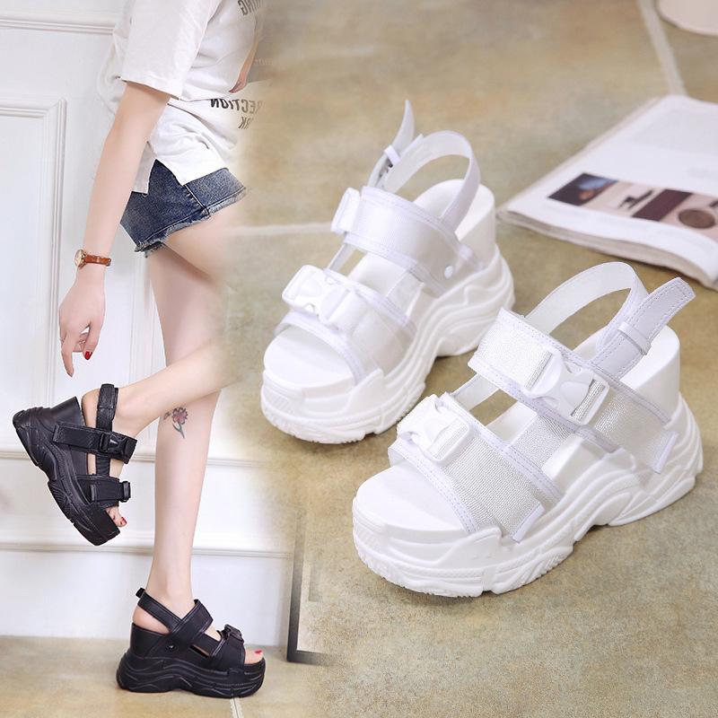 

Skinny Super High heel Hollow Out Thick Bottom Sandals 2021 Increase Women's Shoes Muffin Leisure Time, Black