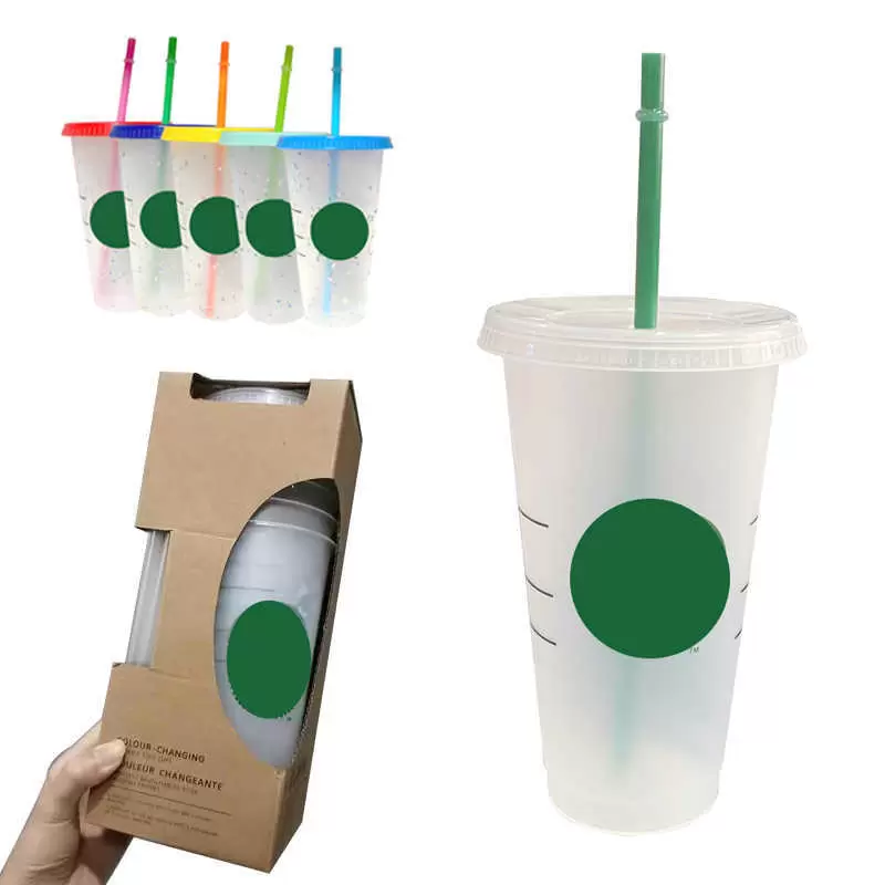 

Starbucks CUP 24oz/710ml,16OZ Plastic MUG Tumbler Reusable Clear Drinking Flat Bottom Cup, Pillar Shape Lid Straw Mugs Bardian, Customize